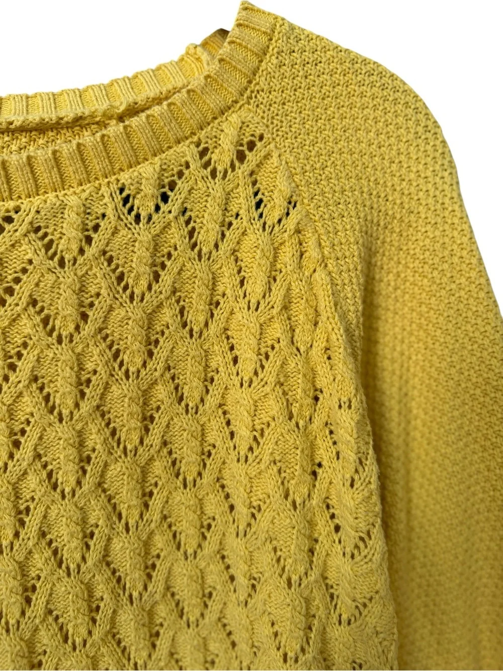 Stradivarius Yellow Cable Knit Crewneck Sweater small